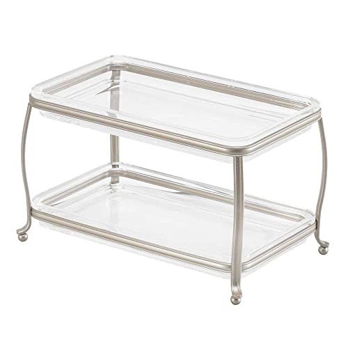 iDesign York Plastic Free-Standing Double Vanity Tray, 2-Shelves Storage for Countertops, Desks, Dressers, Bathroom, 10.5