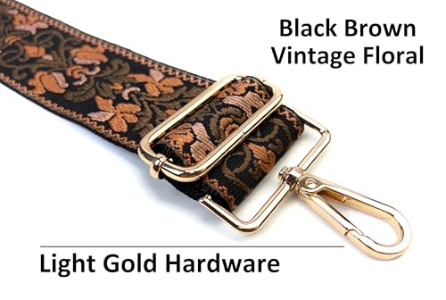 Image of Purse Strap Replacement for Crossbody Bags & Handbags | Premium Webbing with Light Gold Hardware Clip-On Installation Adjustable Length Comfortable Wide Guitar Style Strap