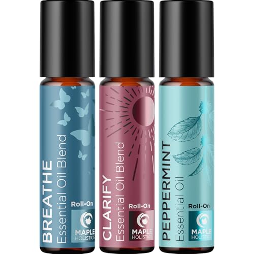 Headache Roll on Essential Oils - Aromatherapy Essential Oils Sets Variety Pack with Peppermint Clarify and Breathe Essential Oil Roll Ons - Fun & Cute Wellness Gift for Young Women Teens & Girls