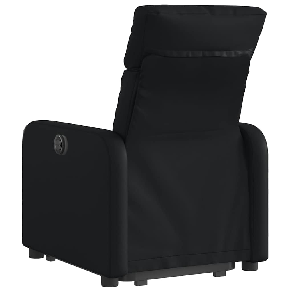Sillón elevador reclinable eléctrico de piel sintética negra con función de elevación e inclinación automática a 135 grados, estructura estable de madera y metal, bolsillo