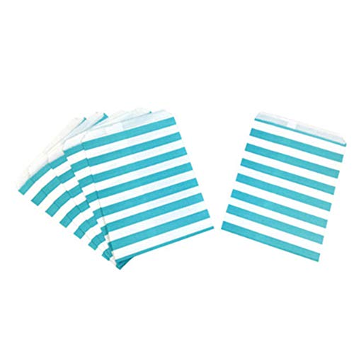 SUNERLORY Bolsa Papel para Alimentos 25pcs / Set Sweet Home Eco-Friendly Pouch Party Supplies Snack Dulces para Buffet Sabor Pastel cenamiento Regalo Regalo Boda para niños a Rayas(PB40 Azul Claro)