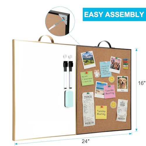 Image of Small Whiteboard Cork-Board Combination for Wall - 16 inch x 12 inch Portable Aluminum Frame Magnetic Dry Erse Board Mini Bulletin Cork Board 2 Pack with Holder for School, Office, Home