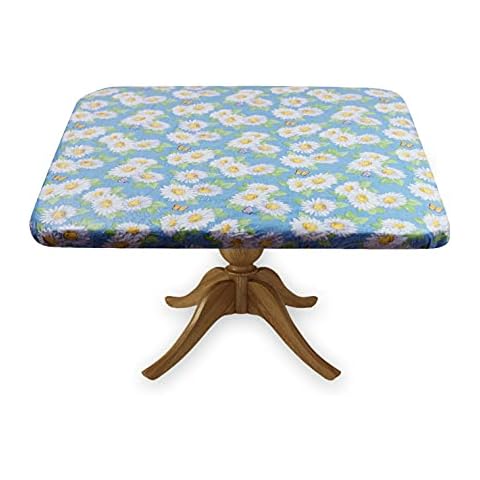 Covers For The Home Deluxe Elastic Edged Flannel Backed Vinyl Fitted Table Cover - Daisy Pattern - Square - Fits Tables up to 46" Square Cover