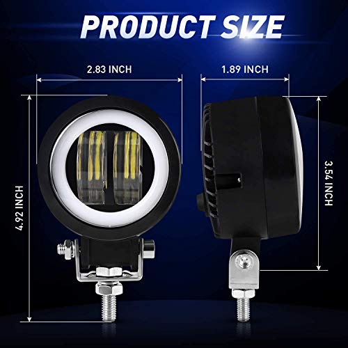Falconstar Compatible for Motorcycle Headlight LED Fog Light 3 inch Round Blue Angel Eye DRL White Light 10-80V DC 8000LM Waterproof Off-road Vehicle Marine Work Light (2 PCS)
