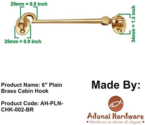 Adonai Hardware 6" Plain Brass Window Cabin Hook (Black Powder Coated) (Supplied as 2 Pieces per Pack)