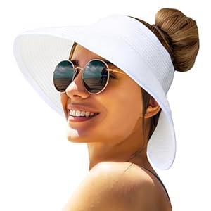 Sun Hats for Women Straw Roll-Up Beach Wide Brim Visor UV UPF Packable Foldable Travel Hat