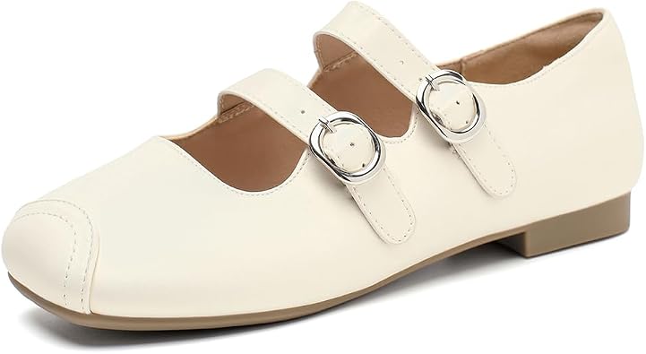 Mary Jane Women Square Toe Flats Buckle Strap Comfortable Slip On Casual Shoes