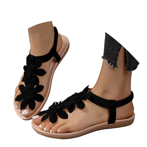 Genérico sandalias mujer,sandalias blancas mujer,Pantuflas de con punta redonda, gruesa, huecas, con clip y tacón inclinado y gruesa Zapatillas De Por (Black, 38)