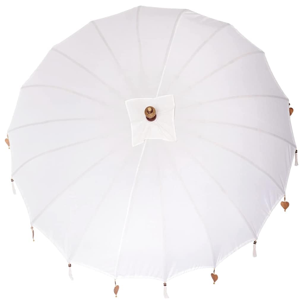 vidaXL Baliński Parasol z Bazą Kremowy 215 x 215 x 260 cm, Ogród i taras, okrągły parasol balijski, cień na zewnątrz, ręcznie robiona osłona, bambusowa nóżka
