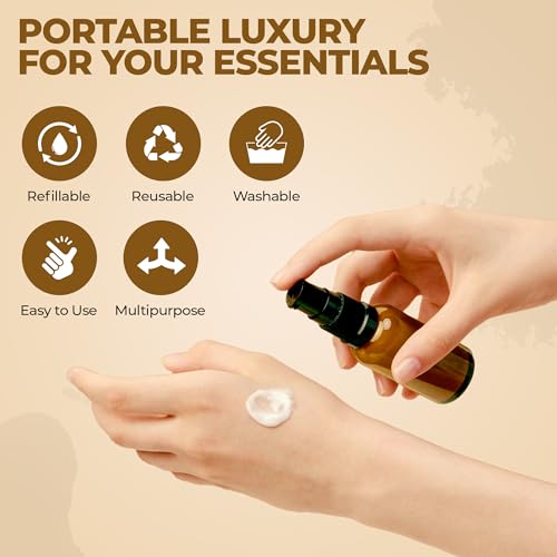 3 Pack Empty Refillable Glass Amber Pump Bottle Ideal for Lotion Cream Essential Oil Travel Small Container, 30ml4