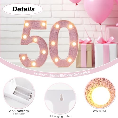 Image of Led Light Up Numbers, 50th Birthday Decorations, Marquee Numbers Lights, Battery Powered Light Up Sign for 30 Decor Party (Pink Glitter)