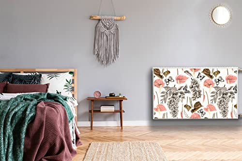 Cache aeration radiateur magnétique 100x60cm vert panneau décoratif fleurs papillons - 5