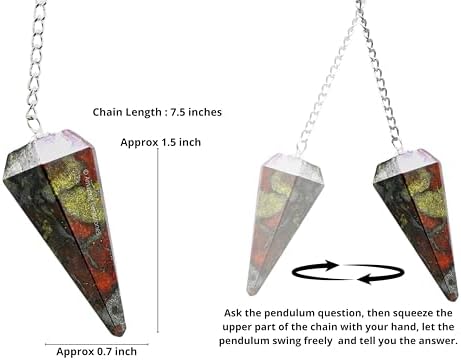 Dragon Bloodstone Crystal Pendulum for Divination - Certified Dowsing Crystals and Healing Stones for Chakra Balancing and Meditation - Enhance Reiki Spiritual Growth - 3