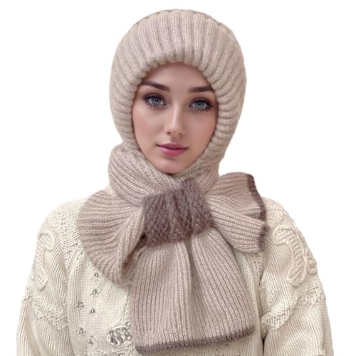 Integrated Ear Protection Windproof Cap Scarf, 2024 New Winter Versatile Knitted Hooded Scarf for Women