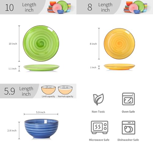 Image of Selamica Ceramic Plates and Bowls Sets,24 Pieces Dinnerware Sets for 8,Scratch Resistant Dish Set for holiday gathering,Dishwasher & Microwave Safe, Dopamine colors