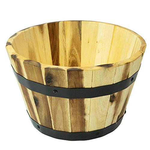 Villa Acacia Round Wooden Farmhouse Planter 11 Inch Plant and Flower Pot for Outdoor Gardens
