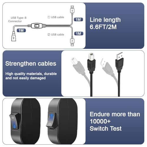 Image of Verilux 2 in 1 USB Printer Cable, 6.6FT /2M Dual USB A Male to USB B 2.0 Scanner Cable, 480 Mbps Data Transfer Computers for Gold Plated Printer Cable for HP, Canon, Dell, Epson, Lexmark