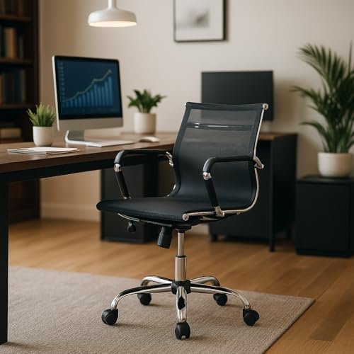 Cadeira De Escritório Diretor Secretária Charles Eames Tela Mesh Giratoria Altura Ajustável Preta