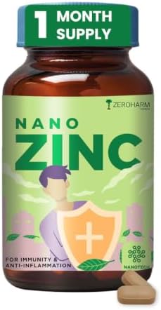 ZEROHARM Nano Zinc Tablets | Guava Leaves Extract | High Absorption Zinc Supplement for Immunity, Skin, Hair, Bone, Vision & Cognitive Health | For Men & Women | 600mg per Serving | 60 Veg Tablets