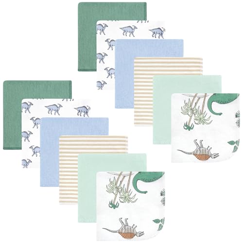Image of Hudson Baby Unisex Baby Flannel Cotton Poly Washcloths, Boy Dino World 12Pk, One Size