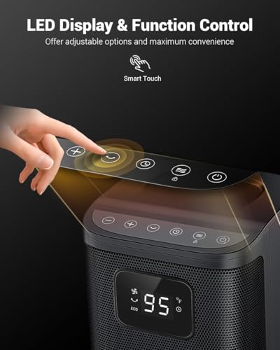 KopBeau Space Heater for Indoor Use, 1500W Electric Portable Tower Heater w/Thermostat & Timer, Oscillating Ceramic Room Heater with 4 Modes, LED Display, Safe for Office, Home, Bedroom,Black - Thumbnail 4