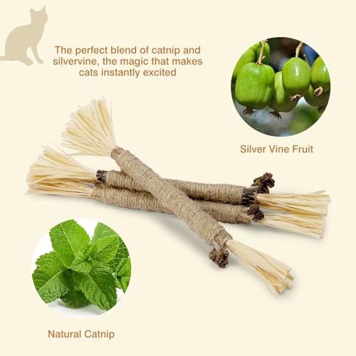 SINROBO 4 Pack Silvervine Sticks for Cats - Cat Chew Toy for Teeth Cleaning, Edible Matatabi Kitty Chew Sticks, Catnip Cat Toys for Indoor Cats (4 Sticks) by SINROBO - Image 4
