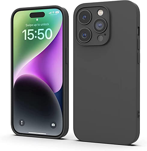 Image of DIZORO Microfiber Square Candy Case Compatible for iPhone 14 PRO, Shockproof Slim Back Cover Gel Rubber Liquid Silicone Case - Black