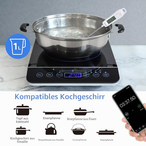 Aigostar Bluefire - Induktionskochfeld,10 Leistungsstufen, 200W-2000Watt, Temperaturbereich...