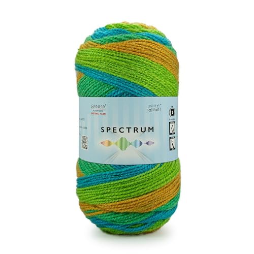 Image of Ganga Acrowools Spectrum Supersoft Knitting & Crochet Yarn | 100% Acrylic Wool Ball. Self patern Soft Hand Knitting Fancy Yarn to unleash creativity, perfect for Art & Craft, babywear, baby blanket, sweaters, ponchos, mufflers, socks, caps; threads works best with crochet hook needle; Avialable in multicolor (Pack of 1 ball = 100 grams).:; - (Green Brown - STP006)