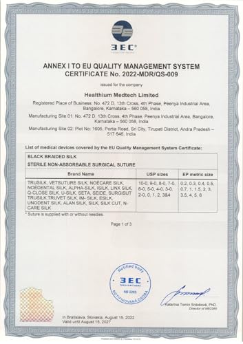 HEALTHIUM - TRUSILK - Nicht absorbierbare Multifilament-Naht aus geflochtener schwarzer Seide, C5, Nadel 19 mm, Naht 70 cm, schwarz, 22851