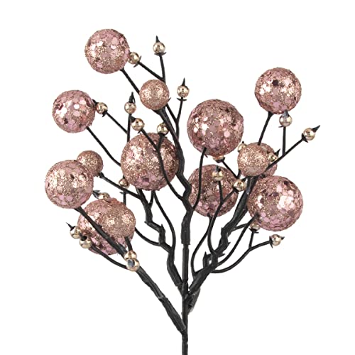 KI Store Rose Gold Christmas Tree Picks Stems Pack of 9 Artificial Glittered Berry Stems Rose Gold Tree Ornaments Decoration for Xmas Tree Halloween Wreath Garland Handcraft