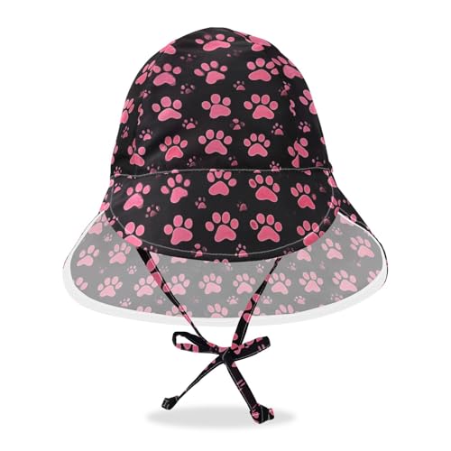 Kid Sun Hats Boy Summer Hats Baby Girls' UPF 50 Neck Flap Traveling Camping Hat Cute Pink Dog Paw Prints Black
