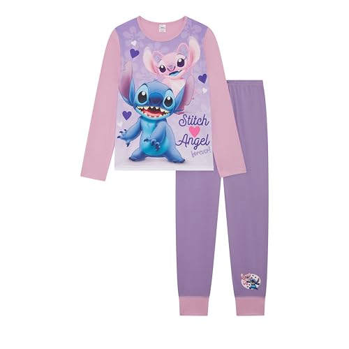 Disney Lilo & Stitch - Conjunto de pijama de 2 piezas para niñas con Stitch y Angel, color lila, de 5 a 12 años, multicolor, 5-6 años