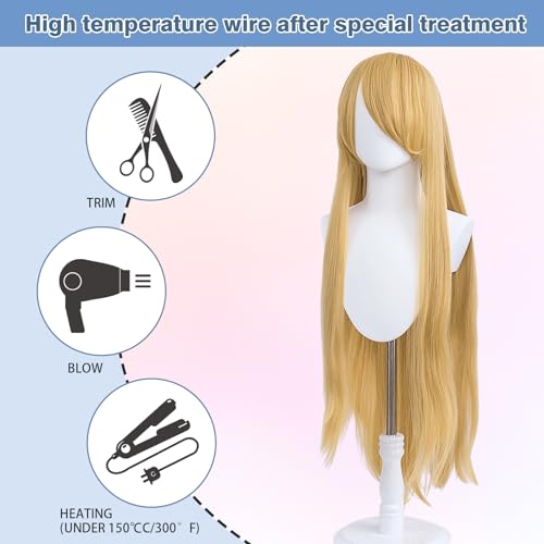 UTIEHD 100cm / 40 Inch Long Wig, Universal Costume Wig, Perfect for Party, Festivals, and Halloween (Golden Blonde)