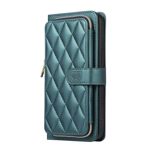 Étui portefeuille iPhone XR cuir vert fermeture éclair avec dragonne
