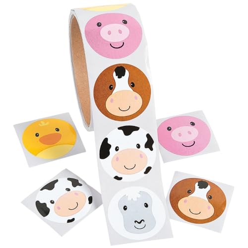 Fun Express Farm Face Animals Stickers (Party Favor Pack: 300 Stickers)