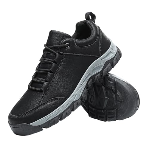 Zapatillas ortopédicas para Hombre, Antideslizantes, para Senderismo al Aire Libre, cómodas Zapatillas de Piel para Hombre (Black,47)