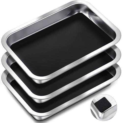 Image of Conelist 3 Set 10.2 x 7.5 Inch Stainless Steel Dissection Pan with Wax and Rubber Nonslip Mat, Reusable Classroom Dissecting Pan, Laboratory Tray for Biology Lab, Science Education Supplies (Black)
