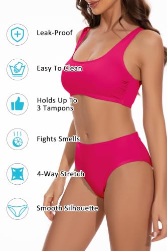 Image of Beautikini Period Two Piece Swimwear Bikini Sets Mid Rise Swimsuit Sporty | Athleisure Crop Top Teens Coverage Removable Pads Scoop Back Soft Stretch Quick Dry Beach Pool Water Park 4-layer leakage
