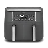 Ninja Air Fryer Dual Zone numérique, Friteuse à air électrique, 2 compartiments, 7,6 L, 6-en-1, Friteuse sans huile, Croustillant max, Rôtir, Cuire au four, Déshydrater, Réchauffer, Gris métal DZ300EU