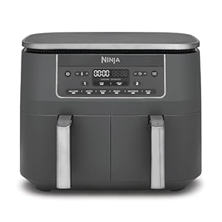 Ninja Dual Zone Digital Air Fryer, 2 Schubladen, 6-in-1, Heißluftfritteuse ohne Öl, 7,6L, Heißluft-Frittieren, Max Crisp, Rösten, Backen, Aufwärmen, Spülmaschinenfeste Körbe, Metallic Grau DZ300EU