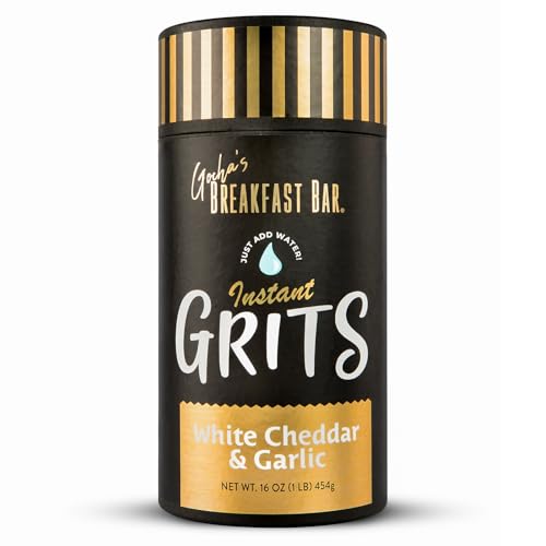 Gocha's White Cheddar & Garlic Grits Instant - 16 oz (454 g) - Non-GMO Cheese Grits, White Corn with Parsley, Rich in Protein & Fiber - 16 Servings Family Pack