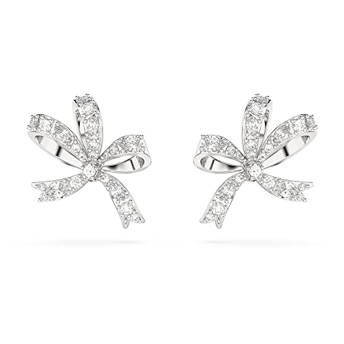 SWAROVSKI Volta Pierced Stud Earrings, Bow-Inspired Studs with Clear Crystals in a Rhodium Finished Setting, Part of the Swarovski Volta Collection
