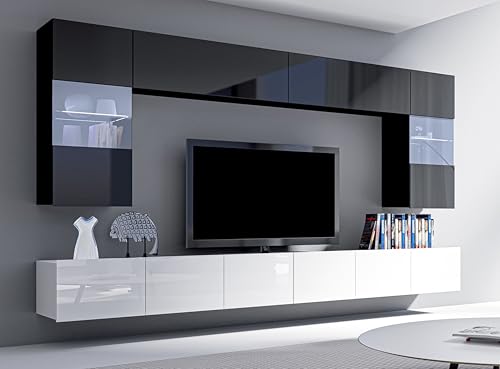 AXLIVING Wohnwand Modern Kossana 1 – 300cm Breite, Schwarz/Weiß AXLIVING Wohnwand Modern Kossana 1 – 300cm Breite, Schwarz/Weiß