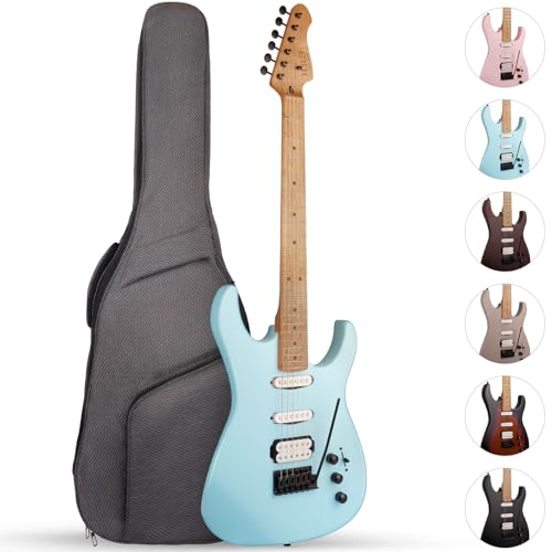 Fesley 39" Electric Guitar, Full Size Solid Body Electric Guitars For Beginner, ST Style, Maple Neck/Fretboard, Electric Guitar Kit With HSS Pickup, Gig Bag, Matte, Morandi Blue