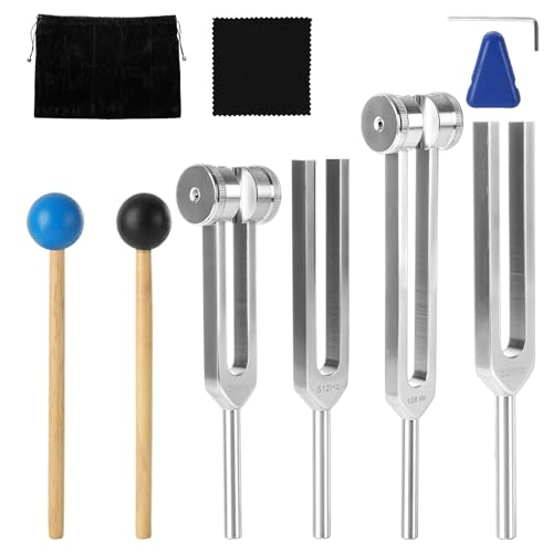 STARVAST 8PCS Tuning Fork Set(128Hz, 256Hz, 512Hz, 528Hz), Weighted & Unweighted Aluminum Forks with Reflex Hammer and Storage Bag for Chakra Healing Medical Yoga Meditation Accessories