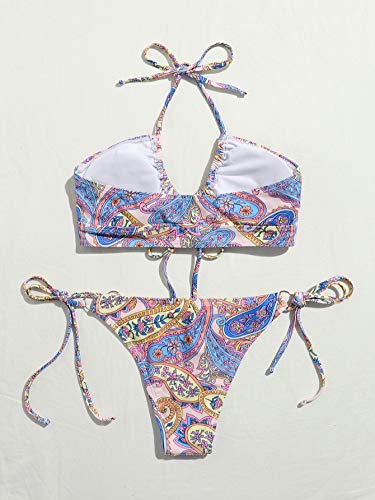 Soly Hux Women's Printed Swimsuits Halter Top And Tie Side Bikini Bathing Suit Paisley S #TOP1
