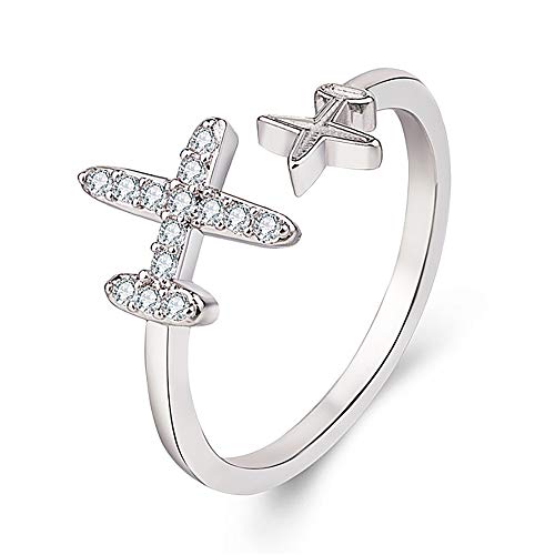 Eiffy Double Cubic Zircon Plane Aircraft Airplane Finger Ring Travel Trip Adjustable Open Finger Ring Jewelry #TOP3