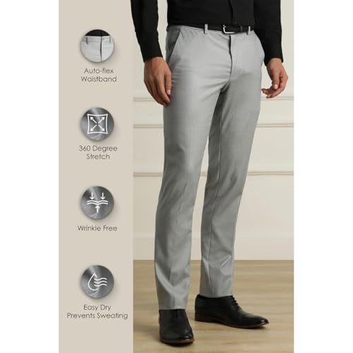 Image of Van Heusen Men's Mid Rise Slim Fit Durapress Flat Front Trousers | Superior Comfort | Auto-Flex Waist Band | Soft Touch