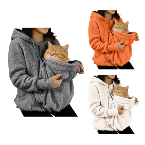 Women Fuzzy Fleece Hoodie Carrier Pouch Zip Up Hooded Warm Winter Jacket